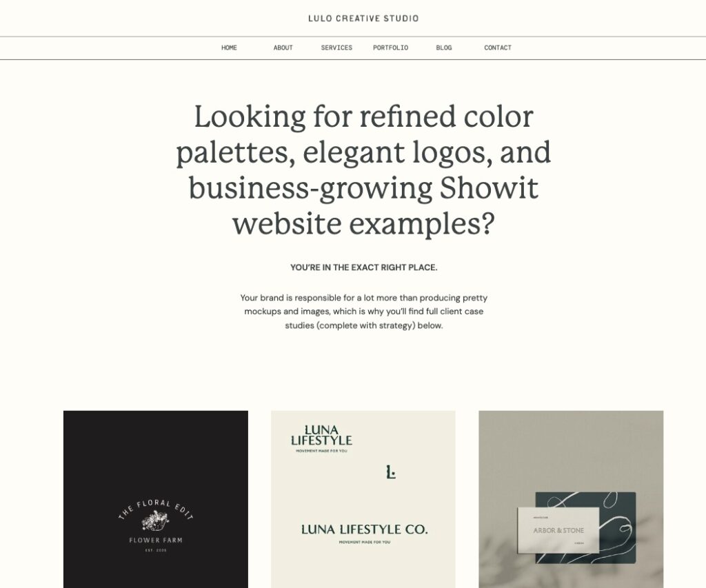 Marketing portfolio examples - website designer portfolio from Lulo Creative Studio